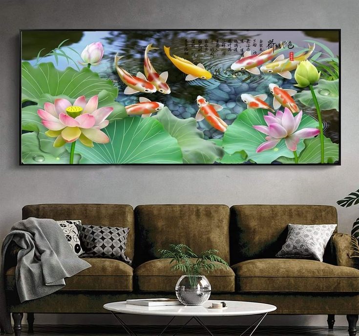 tranh phong thủy cửu ngư - Vẽ tranh tường NU