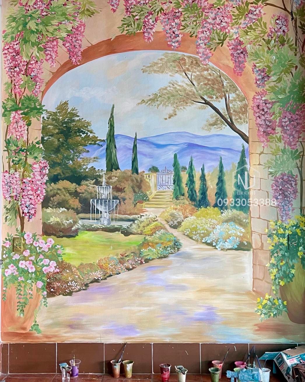 Vẽ tranh phòng khách - Vẽ tranh tường NU