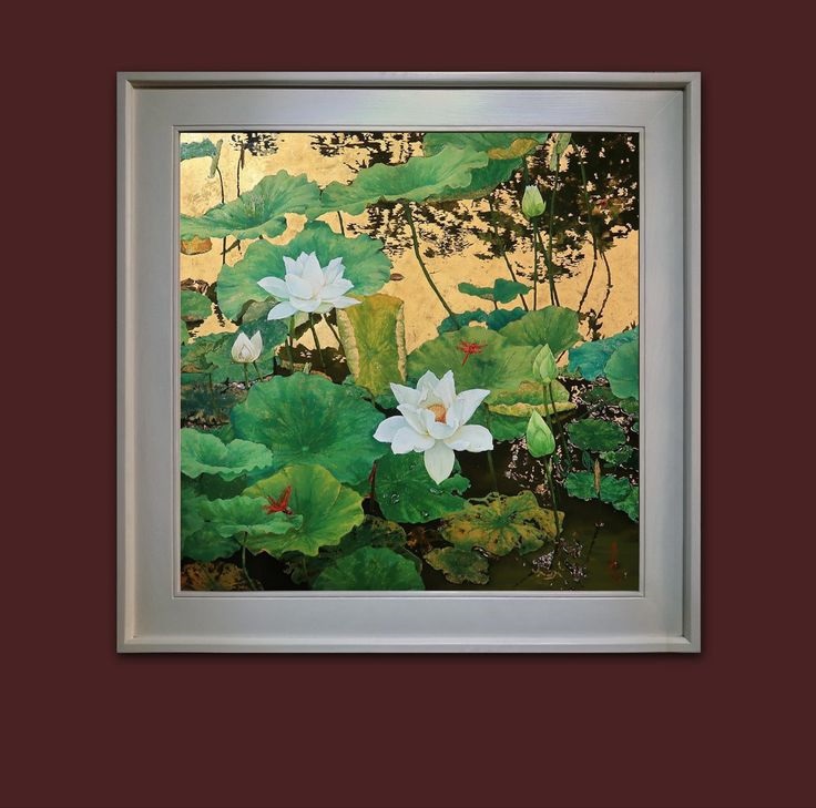 Tranh sơn mài hoa sen - Vẽ tranh tường NU