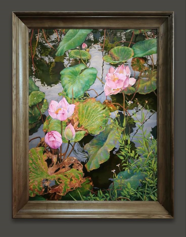 tranh sơn mài hoa sen - Vẽ tranh tường NU