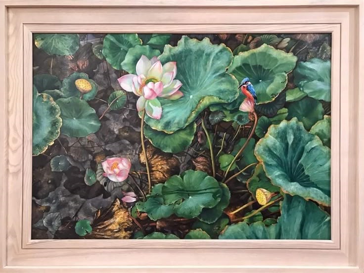 Tranh sơn dầu hoa sen - Vẽ tranh tường NU