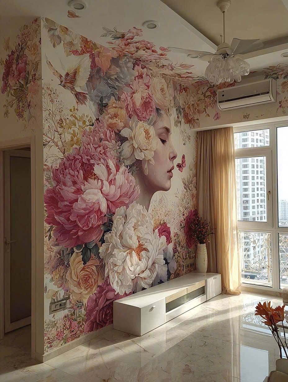 Vẽ tranh tường phòng khách